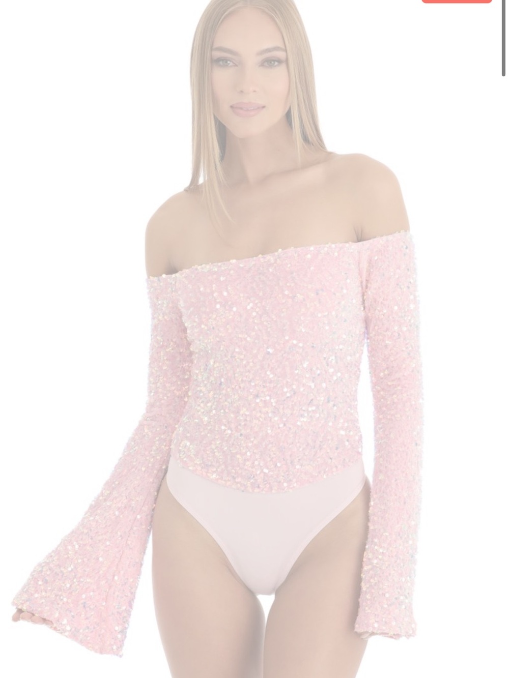 Lucy in the Sky Sequin Off-Shoulder Bell Sleeve Bodysuit - Pink